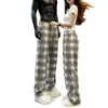 Pantalones de cuadros escoceses para hombre y mujer, holgados para primavera y otoño, pantalones anchos de pareja, casuales, buena caída, pantalones largos de pierna recta