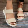 Sandalias de Talla Grande Transfronterizas para Mujer Comercio Exterior Suela Plana Boca de Pez Correa de una Sola Tira Sandalias Romanas Elásticas Estilo 2025 Cuña Verano Suela Gruesa