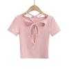 Camiseta de manga corta con cordones y escote en V profundo para mujer, estilo sexy, de chica pura y sexy, novedad de verano 2023, top corto ajustado y adelgazante