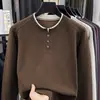 Moletom masculino com falsa carcela, feito de lã e seda, nova coleção outono 2026, gola redonda, manga longa casual, camada interna camiseta masculina