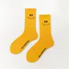 Meias Amarelas com Rosto Sorridente para Mulheres Outono Novo Meias de Cano Médio Meias de Algodão Meias Esportivas de Alta Elasticidade Meias Brancas
