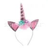 Diadema de Unicornio y Flores para Cumpleaños Infantil Suministros para Fiestas Festivas Aro para la Cabeza Dibujo Animado Lindo Hebilla para la Cabeza Fabricante Mayorista