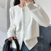 Otoño e invierno nuevo algodón puro cuello redondo doble cremallera mujer color liso corto sexy cárdigan top chaqueta suéter de punto
