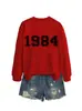 Amazon eBay sitio independiente casual simple cómodo mujer 1984 digital otoño e invierno nuevo cuello redondo manga larga sudadera