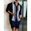 Moda Transfronteriza Temu Casual para Hombre Nuevo Conjunto de Dos Piezas Camisa de Manga Corta con Cuello Campana Estampado 3D y Pantalones Cortos Cómodo