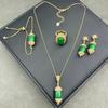 Traje de cuatro piezas de mineral de ágata de jade verde seco estilo étnico personalidad Cuentas del cielo incrustaciones de joyería Diamante checo Esmeralda