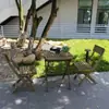 Mesa de Centro de Madera Anticorrosión, Mesa y Sillas de Ocio para Balcón, Mesa de Centro Plegable, Mesa Exterior para Patio, Silla con Respaldo, Mesa de Centro