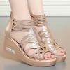 Sandalias romanas de mujer, sandalias de plataforma con cuña de verano, zapatos de punta abierta, zapatos para madres de mediana edad, sandalias huecas con pedrería, zapatos de plataforma para mujer