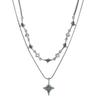 Collar con Cruz de Estrella que Gotea Aceite Irregular para Mujer, Nicho de Lujo Ligero, Cadena para Clavícula Superpuesta de Doble Capa Hip-hop Dulce Fresco