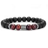Venda quente pulseira masculina de zircônia micro incrustada com diamantes Pedra Olho de Tigre Vermelho pedra fosca pulseira elástica atacado