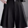 Falda short de traje de gasa de seda helada para mujer, estilo fino de verano, nuevo modelo 2026, talla grande, pantalones anchos de cintura alta elástica hasta la rodilla