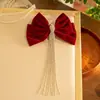 2026 Nuevo Estilo Pinza para el Cabello con Lazo Grande de Terciopelo Rojo, Accesorio para el Cabello para Niñas, Tocado de Princesa Nupcial de Borla de Alta Gama