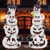 Decoración de Patio de 2 Piezas para Halloween Letrero de Patio de Calabaza con Estaca Letrero Exterior Blanco Apilado con Sombrero de Bruja