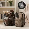 Cesta de Lavandería Plegable de Malla con Asas Negro Blanco 30x30x46cm