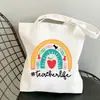 Bolsa de Lona Estampada Arco-Íris Professor Dia do Professor Bolsa de Ombro Estudante Moda Portátil Bolsa de Compras Comércio Exterior