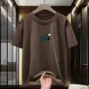 Camiseta de Algodón Puro para Hombre de Manga Corta Marca de Moda Cuello Redondo con Estampado de Letras de Dibujos Animados Camisa Base Blanca 100% Algodón de Manga Media
