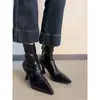 Botines de tacón alto con punta, tacones de aguja estilo francés, botines elásticos, botas de cuero suave versátiles para mujer con cremallera, botines de ajuste ceñido
