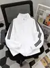 Chaqueta Clásica de Forro Polar con Tres Rayas para Otoño e Invierno, Cuello Alto, Sudadera Deportiva Casual, Mismo Estilo para Jóvenes Hombres y Mujeres, Cierre de Cremallera, Cárdigan, Moderno