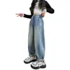Pantalones vaqueros para niña para exteriores, estilo primavera y otoño, pantalones de pierna ancha para niños, nuevo estilo primavera 2025, pantalones de primavera y otoño para niños medianos y grandes