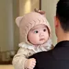 Gorro para bebé niña para otoño e invierno, gorro de punto cálido y grueso que protege las orejas, gorro de lana a prueba de viento para niñas pequeñas