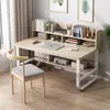 Escritorio de computadora, escritorio de dormitorio, escritorio de escritura para estudiantes en casa con estantería integrada, escritorio simple de estudio y oficina dos en uno