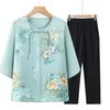 Blusas de Chiffon Novas para Mães no Verão, Conjuntos de Verão para Meia-Idade e Idosos, Conjuntos de Chiffon Estilo Chinês Estrangeiro