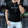 Camiseta de verano europea de manga corta con cuello redondo y diamantes de imitación para hombre, camiseta estampada de media manga y corte entallado.