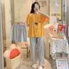 Pijama transfronteiriço de verão feminino conjunto de três peças de seda de leite desenho animado comércio exterior roupa de casa manga curta calça comprida estilo fofo