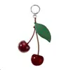Serie Miu Dulce y Fresca Elegante Exquisita Piel Sintética Hojas Resina Cereza Cuerda Trenzada Llavero DIY Colgante para Bolso