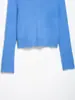 Comércio Exterior Amazon Transfronteiriço Primavera Venda Quente Roupas Femininas Cardigã de Tricô com Zíper e Gola Azul Suéter Curto com Ajuste na Cintura