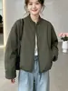 Jaqueta Baseball de Algodão com Gola Redonda para o Dia a Dia Outerwear Feminino Outono Inverno Nova Simples Solta Temperamento Rejuvenescedora Curta Petite Top