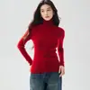 Ropa de punto de cachemira de una pieza sin costuras para otoño e invierno para mujer, ajuste ceñido y elegante suéter de cuello alto, suéter liso para usar debajo