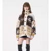Cárdigan suéter Fair Isle retro americano de moda, diseño de cuello alto, versátil para dos looks diferentes, tejido cómodo, corte holgado, perfecto para parejas, estilo nuevo