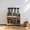 Soporte de Salero y Pimentero de Doble Capa para el Hogar Diseño Minimalista Moderno Color Madera Carbonizada Estante de Almacenamiento para Condimentos de Cocina