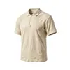 Camisa polo de lino para hombre, lavada y arrugada, con media cremallera, fina para el verano, casual, de manga corta y cuello, moda para hombre de calidad de exportación