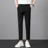 Calças Masculinas de Verão Finas Nove Pontos Calças Casuais Masculinas Corte Reto Slim Fit Perna Afunilada Calças Profissionais