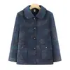Casaco de gola reversa para mulheres de meia-idade e idosas, nova blusa estampada de primavera e outono para mães, roupa de lã elegante e solta para avós