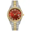 Reloj de hip hop para hombre, popular en Europa y América, con cinturón de acero, estilo hip hop, con escala romana, calendario de diamantes, reloj de cuarzo para hombre.