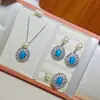 Brincos de Pérola Turquesa Azul, Pingente, Anel, Conjunto de Pérolas Naturais de Água Doce, Novo Estilo Chinês, Estilo Nacional, Design Oco Retrô, Mia