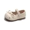 Zapatos de Cuero Estilo Chic Francés para Niñas Pequeñas Colección Otoño 2026 Zapatos Dulces de Princesa con Moño para Niños Suela Suave Zapatos Individuales para Caminar de Bebé