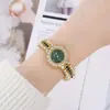 Reloj Verde Pavo Real Incrustado de Diamantes con Esfera Cuadrada Pequeña, Lujo Ligero, Venta Caliente Transfronteriza, Venta al por Mayor desde el Fabricante