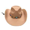 Sombrero vaquero occidental de estilo étnico para hombres y mujeres con correas de piedras preciosas, adecuado para viajes a Xinjiang y Tíbet, sombrero de montañismo de gamuza para caballero
