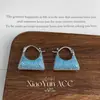 Pendientes Brillantes Azules con Forma de Bolso para Mujer, de Alta Gama y Impresionantes, Clips para Orejas Circulares, Pendientes Únicos Populares de Lujo Ligero al por Mayor