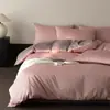 Conjunto de quatro peças de cor sólida 100% algodão de fibra longa, macio e lustroso, roupa de cama simples 100% algodão, lençóis de cima e lençóis com elástico disponíveis, fornecimento direto da fonte