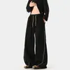 Pantalones juveniles retro de corte holgado, largos hasta el suelo, con caída, pantalones deportivos casuales, pantalones de pierna ancha rectos a rayas estilo americano