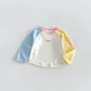 Camiseta Básica Estampada con Etiqueta para Niños 2026 Nuevo Estilo Otoño Camiseta de Manga Raglán Color Bloque para Niñas Top de Otoño para Niños Zqy6143