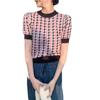 Verano Nuevo Diseño Retro Nicho Tartán Tejido Volantes Manga Corta Camiseta Mujer Sexy Top Corto