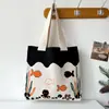 Bolsa de Lona Versátil com Tema Oceânico para Estudantes, Nova Bolsa de Ombro Fofa de Desenho Animado com Design de Polvo, Casual de Tricô Estilo Coreano
