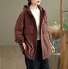 Invierno Nuevo con Capucha Bolsillos Dobles Color Sólido Holgada Casual Chaqueta de Algodón Elegante Moda Abrigo Acolchado Venta al por Mayor
