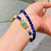 Pulseira Pulseira de Design com Pérola de Cristal Artificial Lápis Lazúli Natural com Múltiplos Círculos